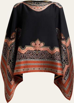 Etro Silk-Blend Poncho Top with Fil-Coupe Embroidery