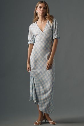 Conditions Apply Eniya Linen Blend Short-Sleeve V-Neck Slip Maxi Dress