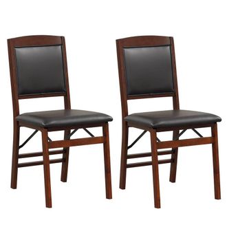Costway Costway Set of 2 Folding Bar Stools Wooden Padded Kitchen Dining Chairs w/ Backrest in Black