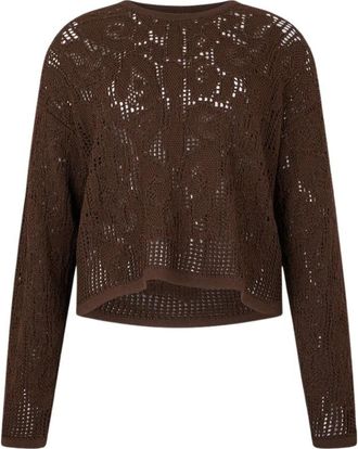 Roberto Cavalli Trui met Gehaakt Effect - Dames - Ronde hals truien - Bruin - S - Truien & Vesten