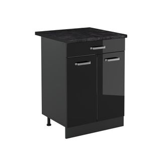 Vicco Mueble Bajo De Cocina R-line, Negro Brillo Intenso/antracita, 60 Cm Con Caj&oacute;n Encimera Antracita, Vicco