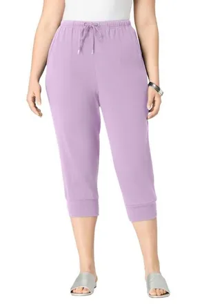 Roaman's Plus Size Soft Knit Capri Pant With Drawstring Waist in Pale Lavender at Nordstrom, Size Medium
