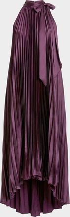 Mac Duggal High-Low Pleated Satin Trapeze Gown