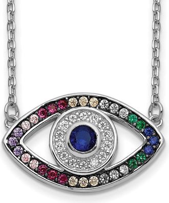 Diamond2Deal Sterling Silver Colorful Cubic Zirconia Evil Eye Necklace 16 with 2 inch Ext