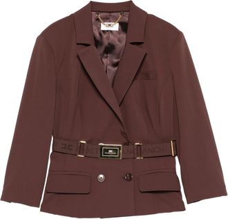 Elisabetta Franchi Double-Breasted Tailored Brown Belted Jacket