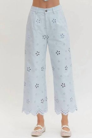 Entro Eyelet Daydreams Wide Leg Pants In Light Blue