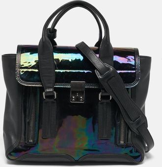 3.1 Phillip Lim Pashli Black/holographic Patent Leather And Leather Satchel
