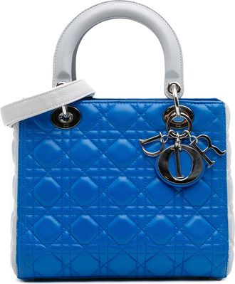 Dior Pre-owned Womens Lady Quilted Top Handle Bag - Sky Blue Leather - One Size
