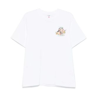 Casablanca T-Shirts, male, White, Size: XL Printed Round Neck T-shirt