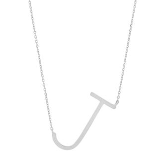 MAX + STONE Sterling Silver Large Sideways Block Letter Initial with Extendable Cable Chain, 16 to 18 inches