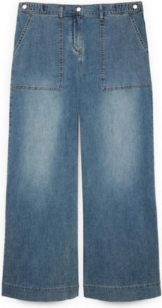 Fiorella Rubino Wijde Jeans met Maxi Zakken - Dames - Loose Fit Jeans - Blauw - 2XL - Katoen - Jeans
