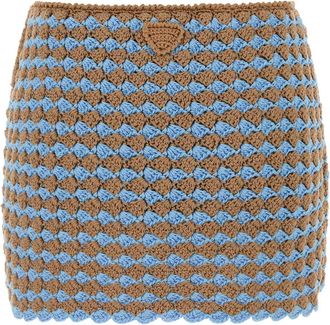 Prada Womens Two-Tone Crochet Skirt Multicolor Cotton