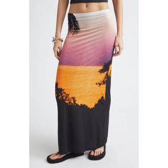 Paco Rabanne Thunderstorm Print Jersey Maxi Skirt in Big Lightening Orange/Pi at Nordstrom, Size 6 Us