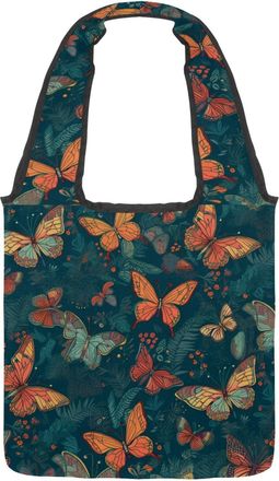Generic Beautiful Colorful Butterflies with Leaves Reversible Canvas Shoulder Tote - Double-Sided Print, 12oz Cotton, 27cm Drop, Fold-Flat Bag for Travel, Sho