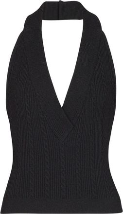 Balmain Top in maglia a trecce con scollo allamericana - Nero