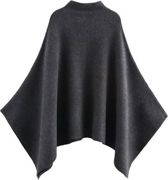 Generic Womens Shawl Wrap Poncho Cape Cardigan Shawls Stand Collar Asymmetric Knitted Cape Black L
