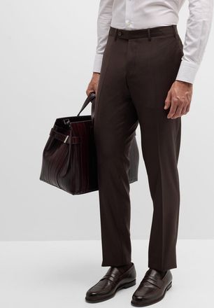Canali Mens Solid 150s Wool Twill Pants