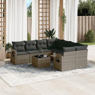 vidaXL Set De Muebles De Jard&iacute;n 9 Pzas Y Cojines Rat&aacute;n Sint&eacute;tico Gris Vidaxl