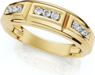 Pompeii3 1/4Ct TW Round Diamond Mens Nine Stone Wedding Ring High Polished Band 10k Gold