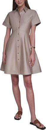 Halston Heritage Short Sleeve Button-Up Sateen Shirtdress