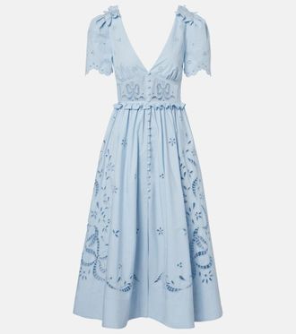 Self Portrait Broderie anglaise cotton-blend midi dress