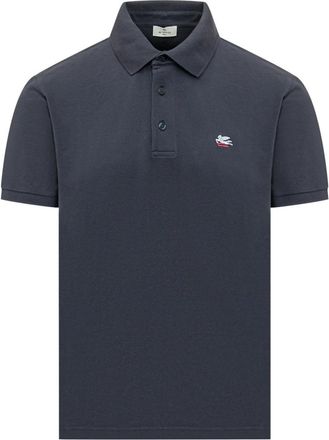 Etro Dark Blue Logo Shirt Collar Polo