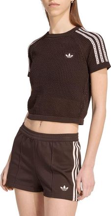 adidas Originals Open Stitch Short Sleeve Crop Sweater in Aurora Coffee at Nordstrom, Size Large