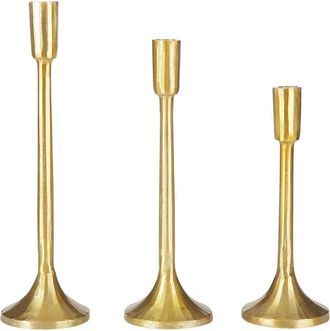 Beliani Conjunto De 3 Candeleros De Metal Dorado Hecho A Mano Glamour Comedor Dormitorio Zimbabwe
