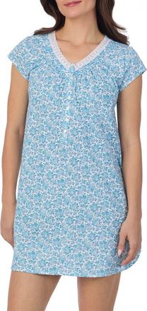 Eileen West Floral Print Cap Sleeve Cotton Jersey Nightshirt in White/aqua at Nordstrom, Size Medium
