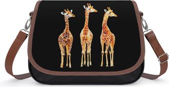 Generic Three Giraffes Crossbody Bag Womens Handbag PU Message Bags Shoulder Purse with Adjustable Strap