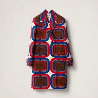 Miu Miu Double-breasted Printed Natt&eacute; Coat, Woman, Ivory+tobacco, Size 38