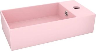 vidaXL Lavabo con rebosadero cerámica rosa mate vidaXL
