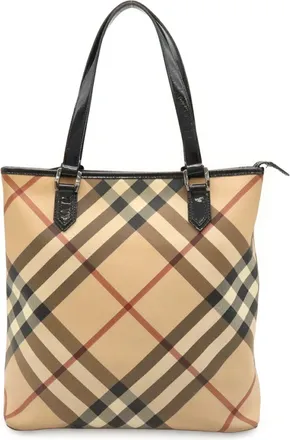 Burberry Beige Black Bordeaux Coated Canvas Shoulder Bag Tote Bag (Pre-Owned)