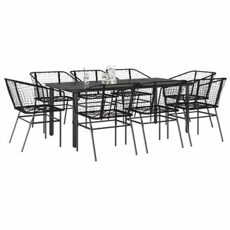 Berkfield Home 9 Piece Garden Dining Set Black Poly Rattan Glass