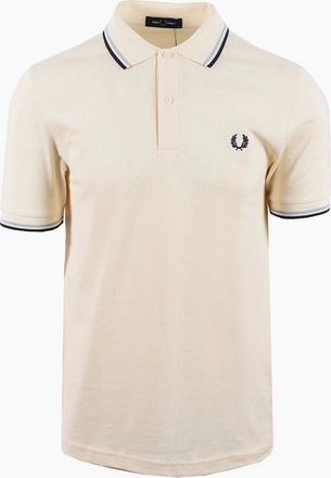 Fred Perry Mens FRED PERRY TWIN TIPPED POLO ECRU/DUSKY BLUE/FRENCH NAVY - Tan - Size: 44