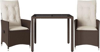 vidaXL Sillas Y Mesita De Jard&iacute;n Con Cojines 3 Piezas Rat&aacute;n Pe Marr&oacute;n Vidaxl