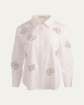 Alice & Olivia Finely Embellished Cutout Button-Front Shirt