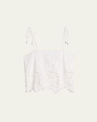 Ronny Kobo Blaire Floral-Embroidered Cotton Top