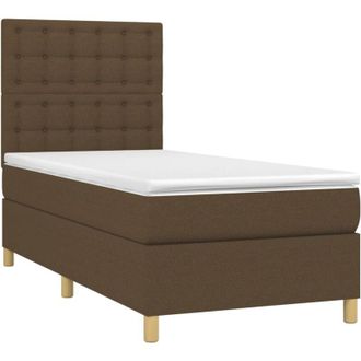 vidaXL Vidaxl - Cama Box Spring Colch&oacute;n Y Luces Led Tela Marr&oacute;n Oscuro 80x200cm