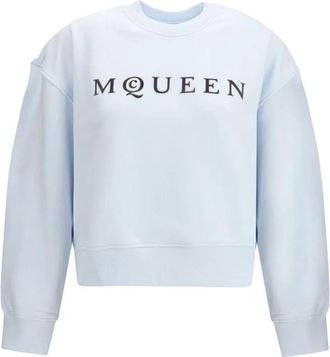 Alexander McQueen Alexander McQueen, Sweatshirts, female, Blue, Size: L Cotton Sweatshirt with Ribbed Trims