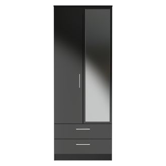 Welcome Furniture Denver Black Ready Assembled Wardrobe with 2 Doors and 2 Drawers with Mirror - Welcome Furniture | TJ Hughes