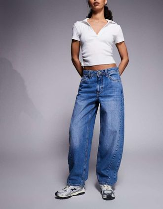 River Island Jeans bombati color denim medio con cuciture a vista-Blu
