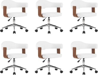 vidaXL Sillas De Comedor Giratorias 6 Uds Madera Curvada Cuero Blanco Vidaxl