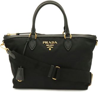 Prada Black Nero Nylon Leather Handbag Shoulder Bag Tote Bag (Pre-Owned)