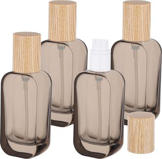 OEM Frasco Dispensador Vac&iacute;o De 50 Ml, Juego De 4 Frascos Cosm&eacute;ticos De Vidrio Negro, Botella De Viaje Port&aacute;til Y Reutilizable Con Tapa De Madera