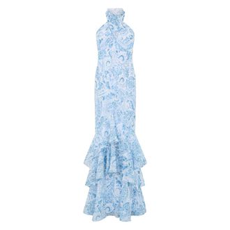 Ralph Lauren Gowns, female, Blue, Size: 2XS Long Ruffle Dress