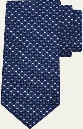 Ferragamo Mens Woven Geometric Jacquard Silk Tie