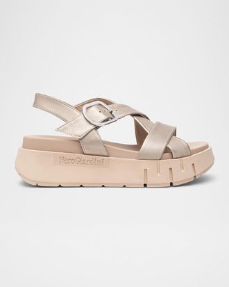 Nero Giardini Metallic Crisscross Wedge Platform Sandals