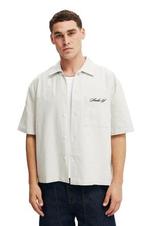 Cotton On Mens Ventura Short Sleeve Shirt in Off White Stripe Emb at Nordstrom, Size Xx-Large