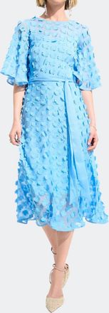Joseph Ribkoff Signature 3D Chiffon Fit And Flare Dress With Sash In Sky Blue